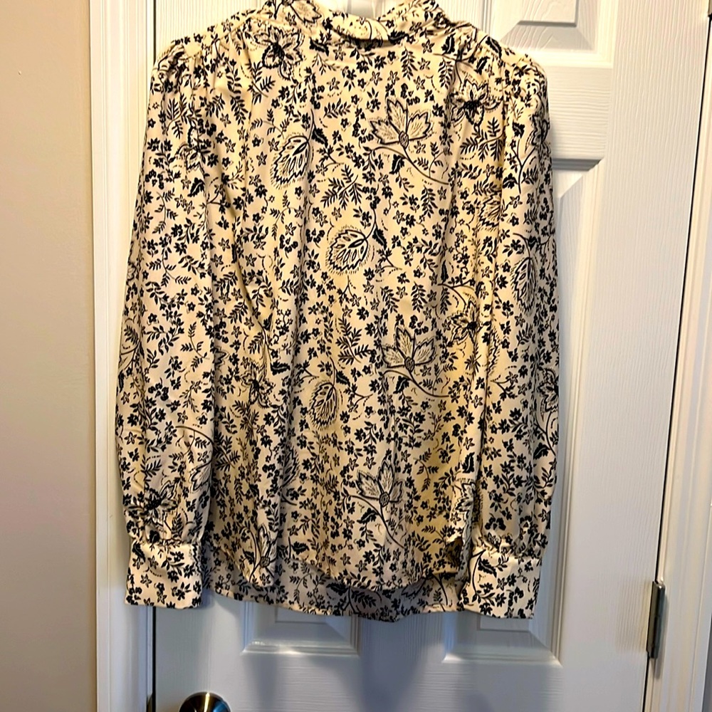 Cream and Black Mock Tie Neck Bouse